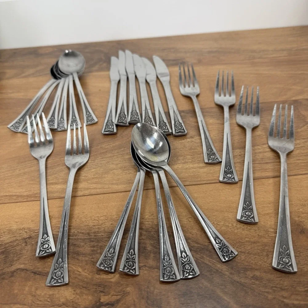 23Pc Northland Pasadena Rose Stainless Steel Flatware SPOONS FORKS KNIVES Used